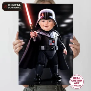 Baby Vader Personalized Portrait – Custom Galactic Cutie Dark Side Art – Perfect for 1st and 2nd Birthdays – Ready in 24h – Digital Download