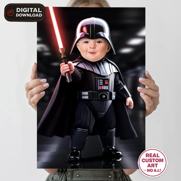Baby Vader Personalized Portrait – Custom Galactic Cutie Dark Side Art – Perfect for 1st and 2nd Birthdays – Ready in 24h – Digital Download