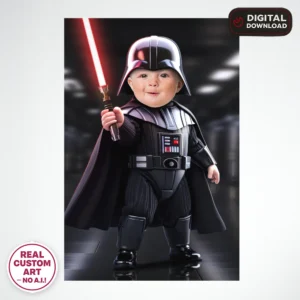 Baby Vader Personalized Portrait – Custom Galactic Cutie Dark Side Art – Perfect for 1st and 2nd Birthdays – Ready in 24h – Digital Download