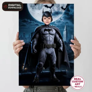 Batman Personalized Portrait for Kids – Custom Superhero Art – Ready in 24h – Digital Download
