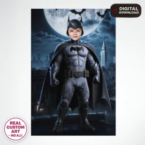 Batman Personalized Portrait for Kids – Custom Superhero Art – Ready in 24h – Digital Download
