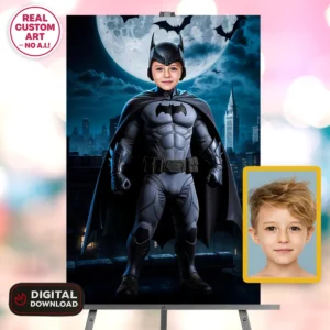 Batman Personalized Portrait for Kids – Custom Superhero Art – Ready in 24h – Digital Download