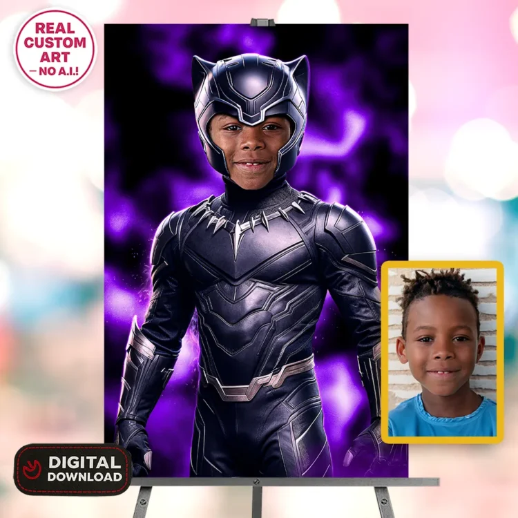 personalized-black-panther-birthday-portrait-and-party-deco-custom-birthday-kids-superhero-party-3 Black Panther Personalized Portrait for Kids – Custom Wakanda Hero Art – Ready in 24h – Digital Download