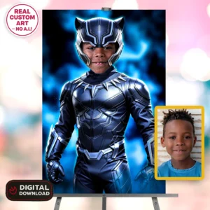 Black Panther Custom Portrait for Kids – Custom Wakanda Hero Art – Ready in 24h – Digital Download