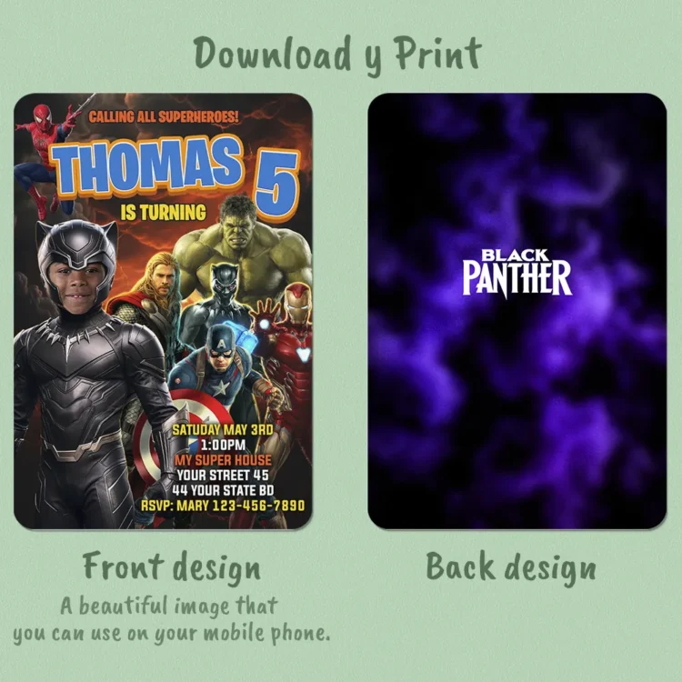 personalized-black-panther-photo-invitation-and-party-deco-avengers-kids-birthday-party-superhero-birthday Black Panther Photo Invitation – Personalized Superhero Design (24h Delivery) – Digital Download