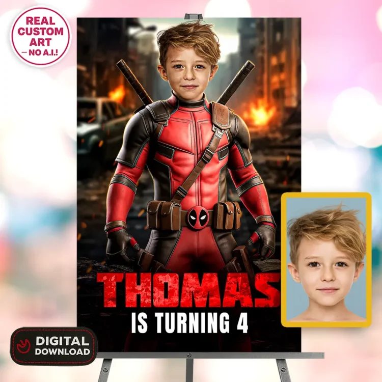 🕶️ Deadpool Photo Welcome Sign – Personalized Superhero Party Decorations (24h Delivery) – Digital Download