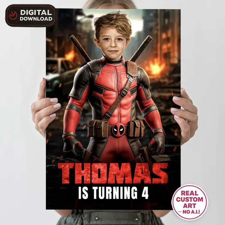 🕶️ Deadpool Photo Welcome Sign – Personalized Superhero Party Decorations (24h Delivery) – Digital Download