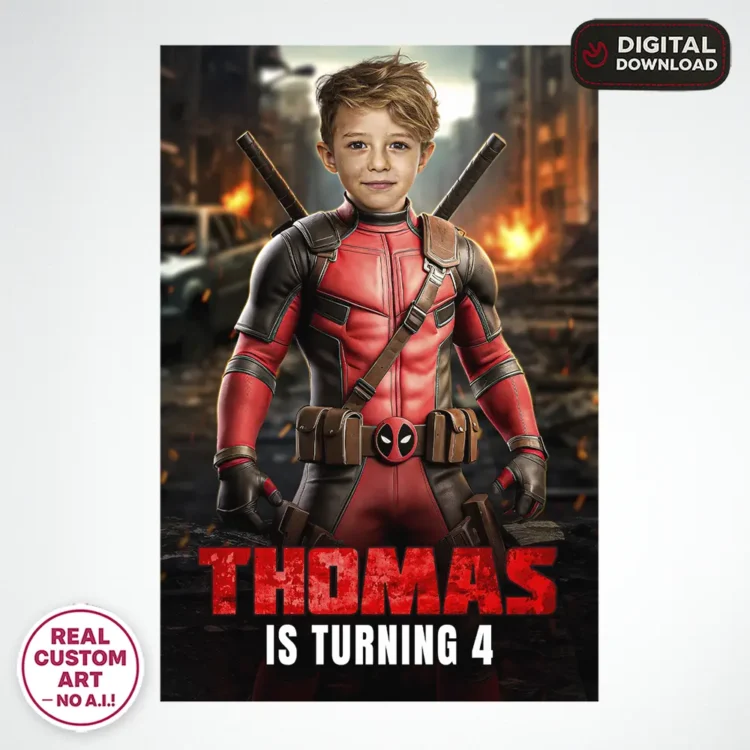 🕶️ Deadpool Photo Welcome Sign – Personalized Superhero Party Decorations (24h Delivery) – Digital Download