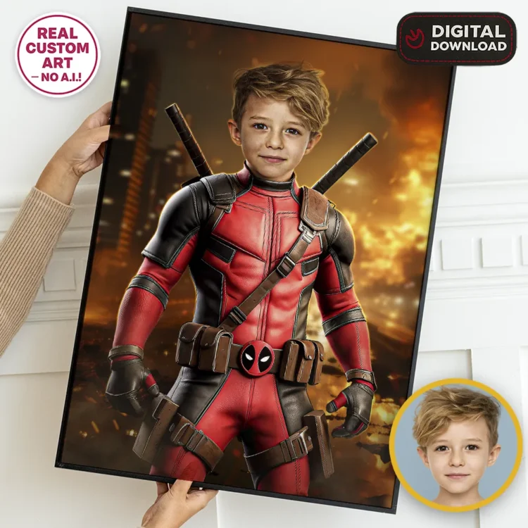 Deadpool Personalized Portrait for Kids – Custom Fun Hero Art – Ready in 24h – Digital Download