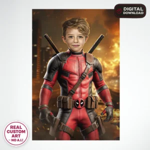 Deadpool Personalized Portrait for Kids – Custom Fun Hero Art – Ready in 24h – Digital Download