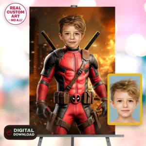 Deadpool Personalized Portrait for Kids – Custom Fun Hero Art – Ready in 24h – Digital Download