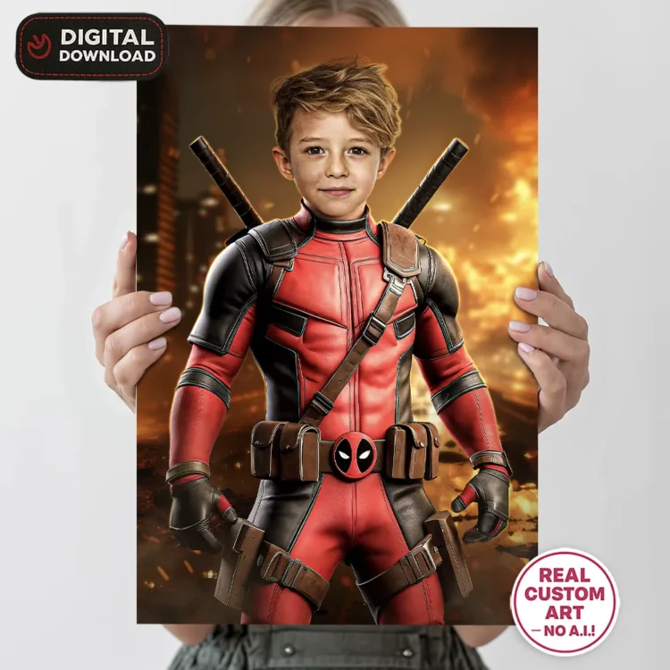 Deadpool Personalized Portrait for Kids – Custom Fun Hero Art – Ready in 24h – Digital Download