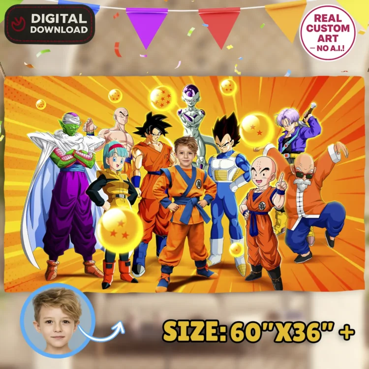 Dragon Ball Birthday Photo Banner – Personalized Goku Birthday Decoration (24 h Delivery) – Digital Download