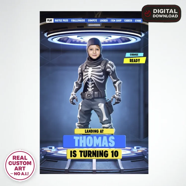 Custom Fortnite Welcome Sign with Photo – Personalized Gamer Party Decorations (24h Delivery) – Digital Download