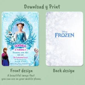 Frozen Birthday Photo Invitation – Personalized Princess Card (24h Delivery) – Digital Download