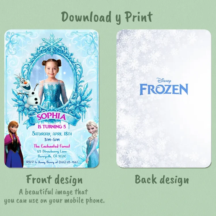 Frozen Birthday Photo Invitation – Personalized Princess Card (24h Delivery) – Digital Download
