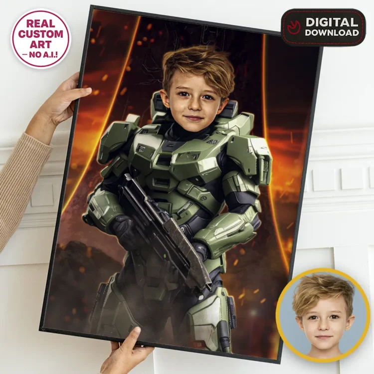 Halo Master Chief Personalized Portrait – Custom Spartan Poster – Ready in 24h – Digital Download