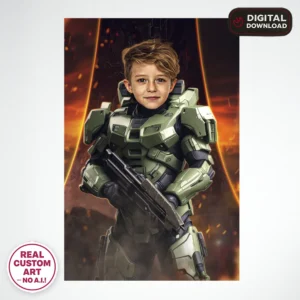 Halo Master Chief Personalized Portrait – Custom Spartan Poster – Ready in 24h – Digital Download