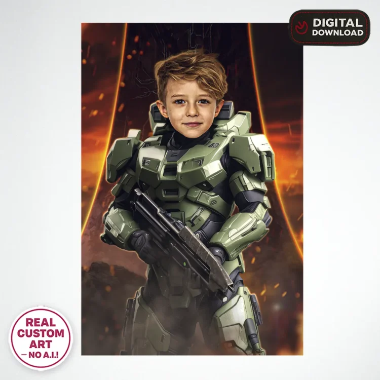Halo Master Chief Personalized Portrait – Custom Spartan Poster – Ready in 24h – Digital Download