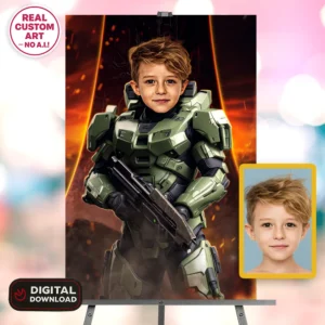 Halo Master Chief Personalized Portrait – Custom Spartan Poster – Ready in 24h – Digital Download