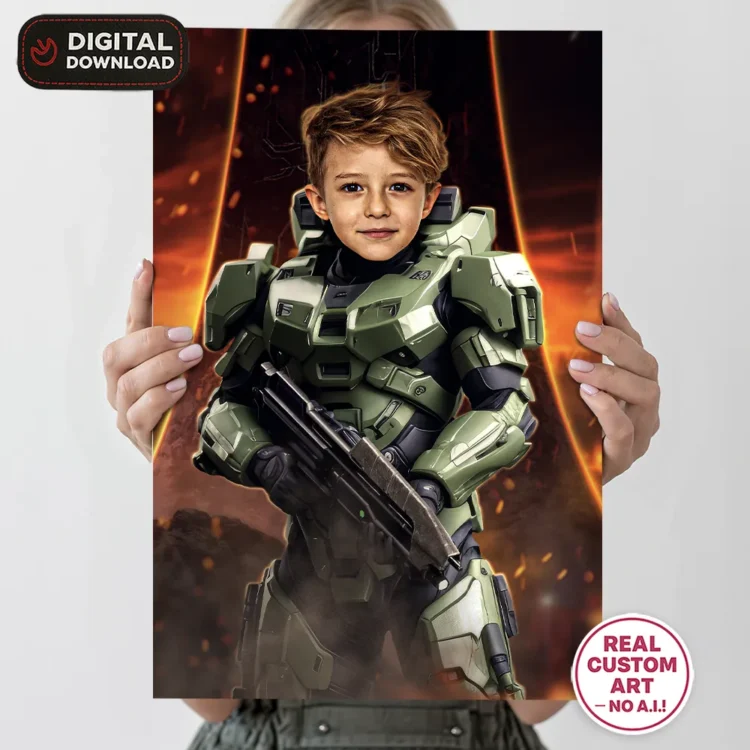 Halo Master Chief Personalized Portrait – Custom Spartan Poster – Ready in 24h – Digital Download