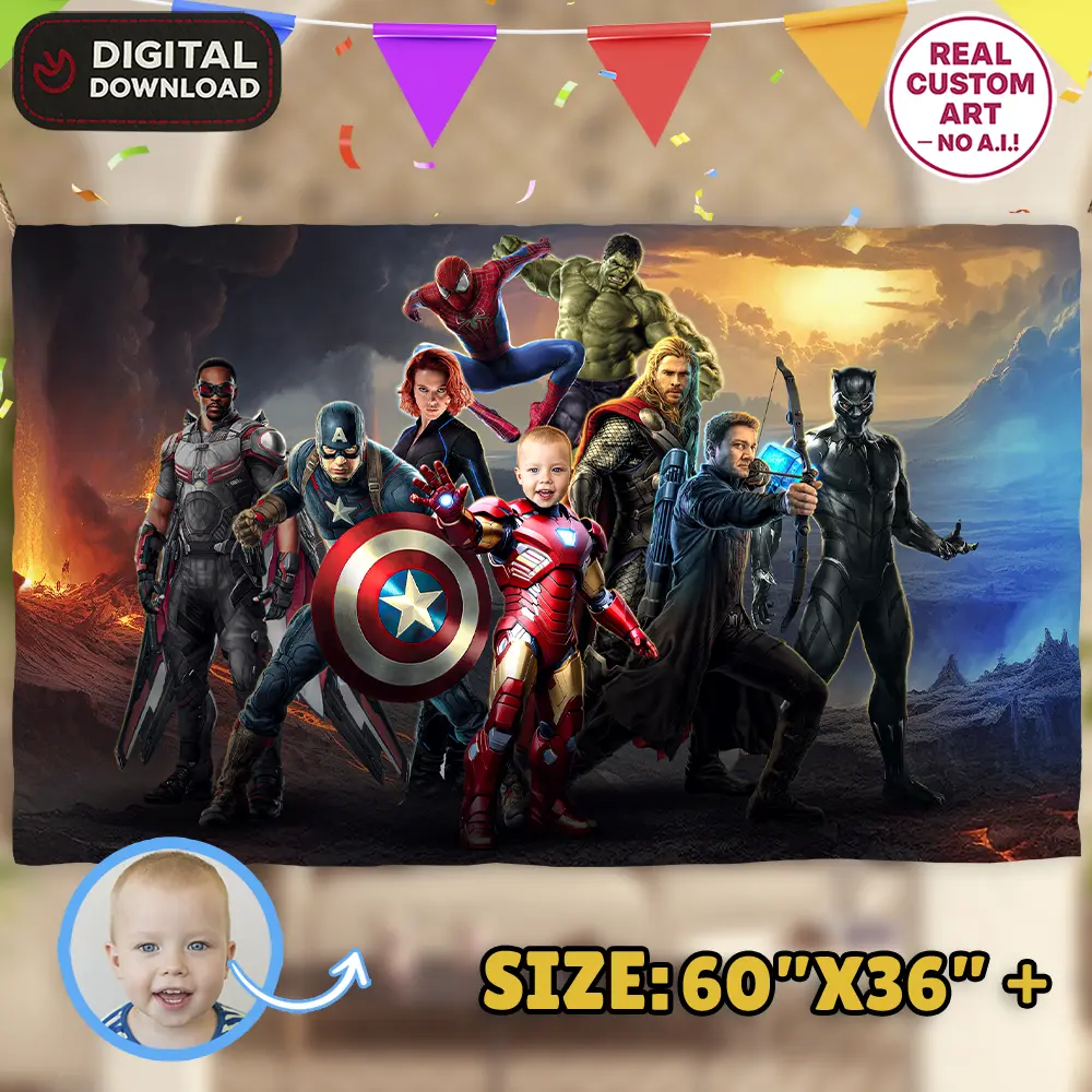 Iron Man Birthday Banner with Photo – Personalized Superhero Decoration (24 h Delivery) – Digital Download