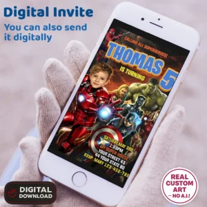 Iron Man Invitation with Photo – Personalized Avengers Superhero Design (24h Delivery) – Digital Download