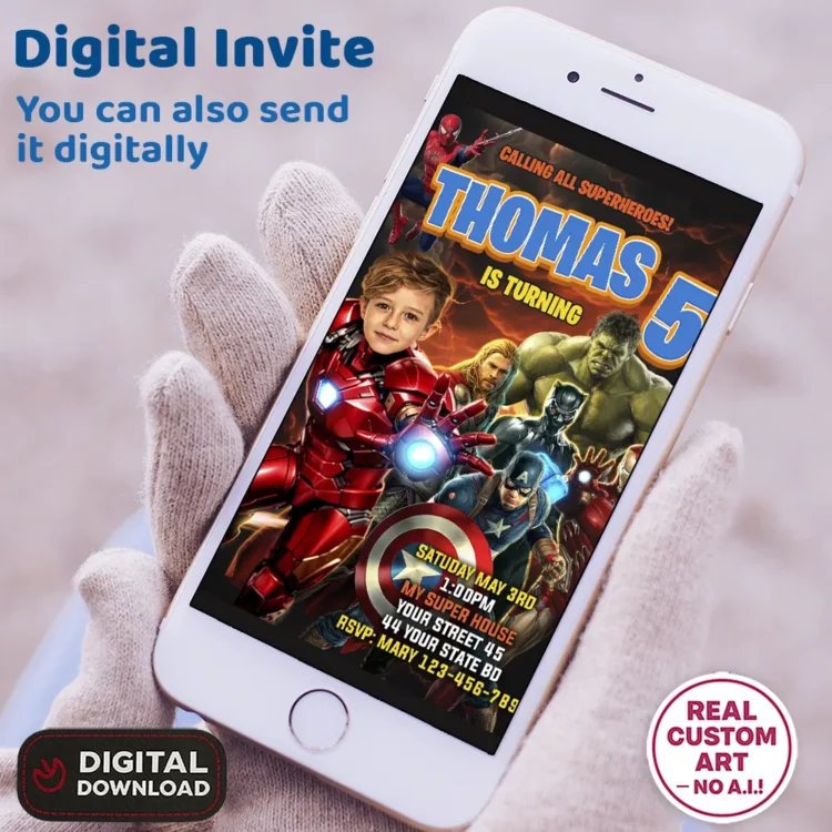 Iron Man Invitation with Photo – Personalized Avengers Superhero Design (24h Delivery) – Digital Download