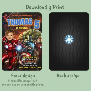 Iron Man Invitation with Photo – Personalized Avengers Superhero Design (24h Delivery) – Digital Download