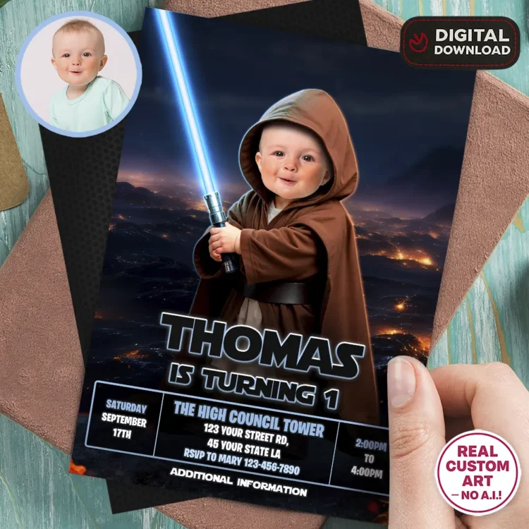 Star Wars Jedi Birthday Invitation with Photo