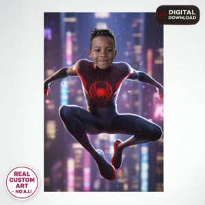 Miles Morales Personalized Portrait for Kids – Custom Spider Hero Art – Ready in 24h – Digital Download