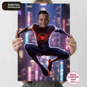 Miles Morales Personalized Portrait for Kids – Custom Spider Hero Art – Ready in 24h – Digital Download