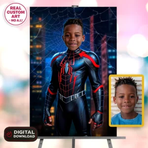 Miles Morales Custom Portrait for Kids – Personalized Spider Hero Art – Ready in 24h – Digital Download