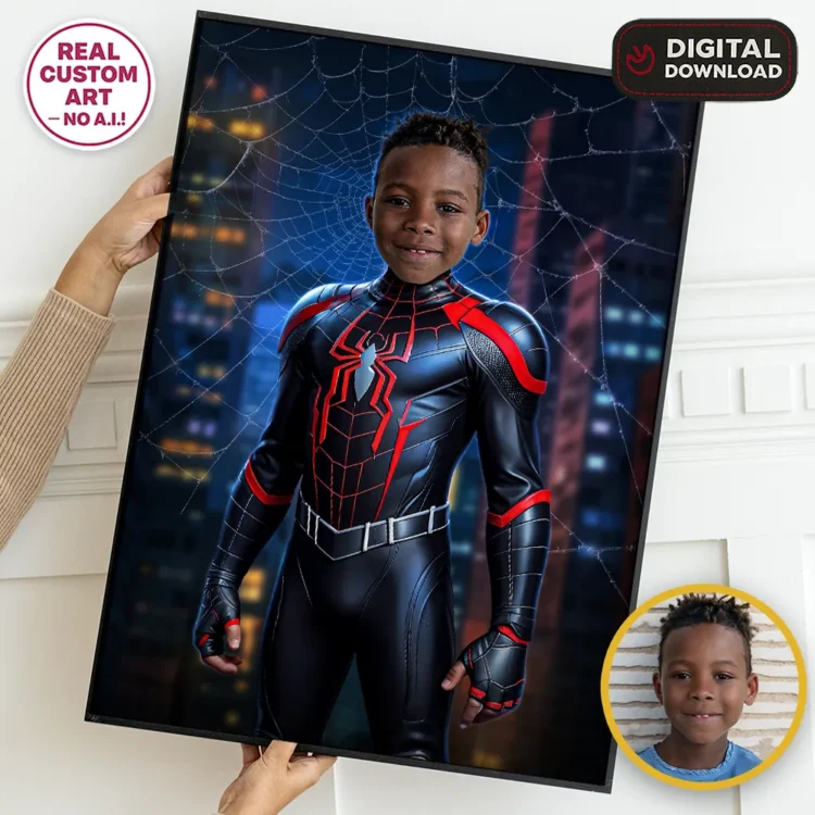Miles Morales Custom Portrait for Kids – Personalized Spider Hero Art – Ready in 24h – Digital Download