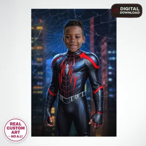 Miles Morales Custom Portrait for Kids – Personalized Spider Hero Art – Ready in 24h – Digital Download
