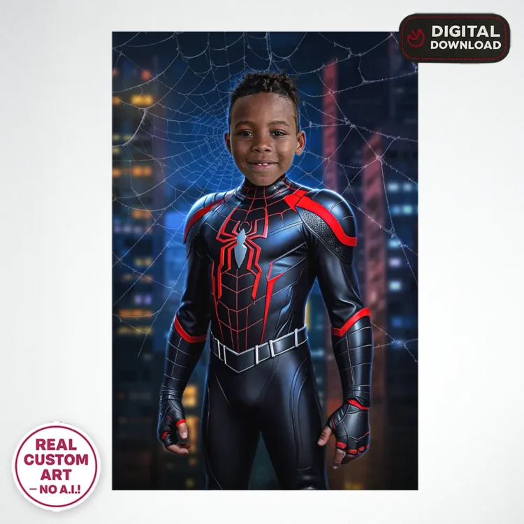 Miles Morales Custom Portrait for Kids – Personalized Spider Hero Art – Ready in 24h – Digital Download