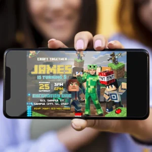 Minecraft Creeper Armor Birthday Invitation with Photo – Personalized Minecraft Photo Card (24h Delivery) – Digital Download