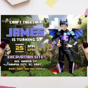 Minecraft Dragon Birthday Invitation with Photo
