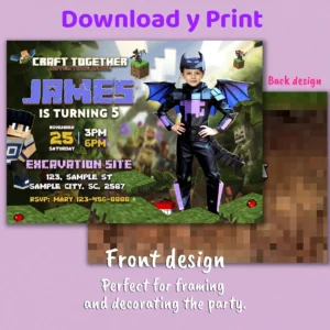 Minecraft Dragon Birthday Invitation with Photo