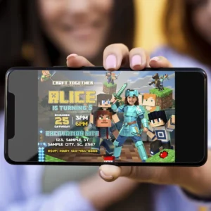 Minecraft Diamond Armor Girl Birthday Invitation with Photo