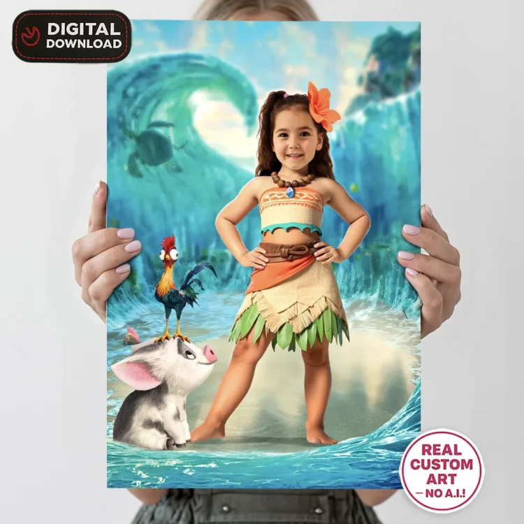 Moana Personalized Portrait – Custom Island Adventure Princess Art – Ready in 24h – Digital Download