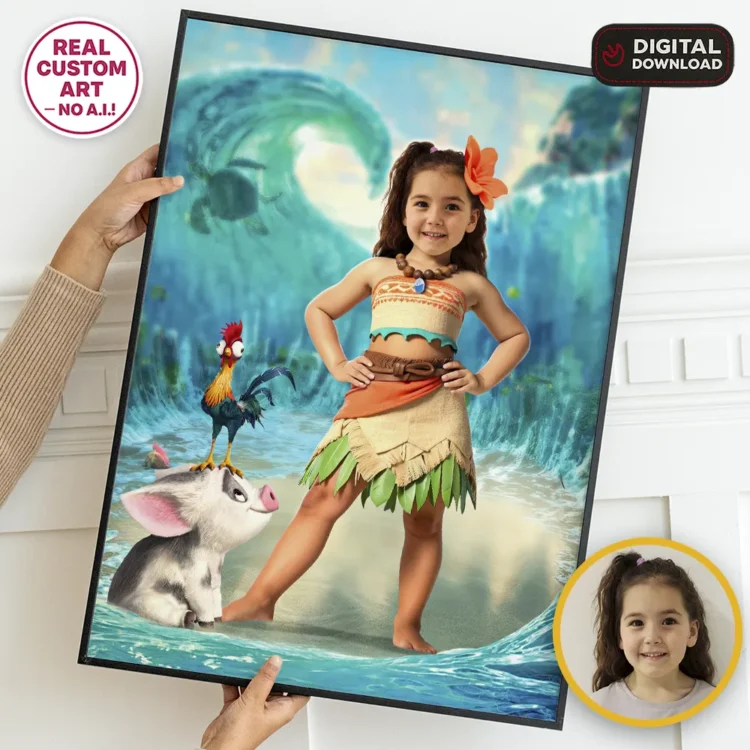 Moana Personalized Portrait – Custom Island Adventure Princess Art – Ready in 24h – Digital Download