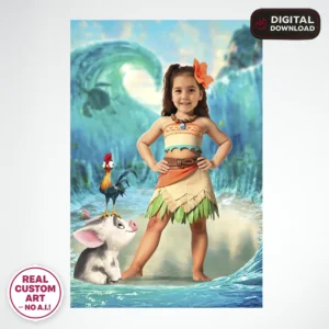 Moana Personalized Portrait – Custom Island Adventure Princess Art – Ready in 24h – Digital Download