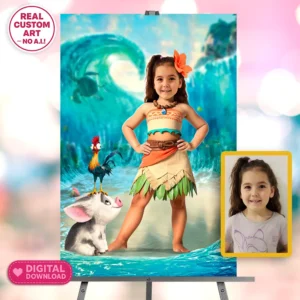 Moana Personalized Portrait – Custom Island Adventure Princess Art – Ready in 24h – Digital Download