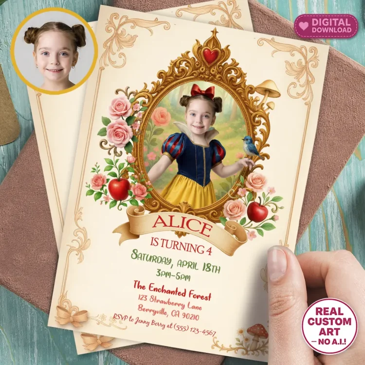 Snow White Birthday Photo Invitation – Personalized Princess Invite (24h Delivery) – Digital Download