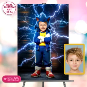 personalized-sonic-birthday-portrait-and-party-deco-custom-birthday-kids-sonic-party-4 SONIC Personalized Portrait – Custom Blue Speed Hero Art – Ready in 24h – Digital Download