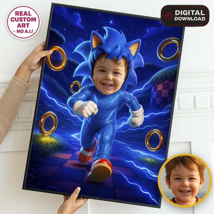 Custom SONIC Portrait – Custom Blue Speed Hero Art – Ready in 24h – Digital Download