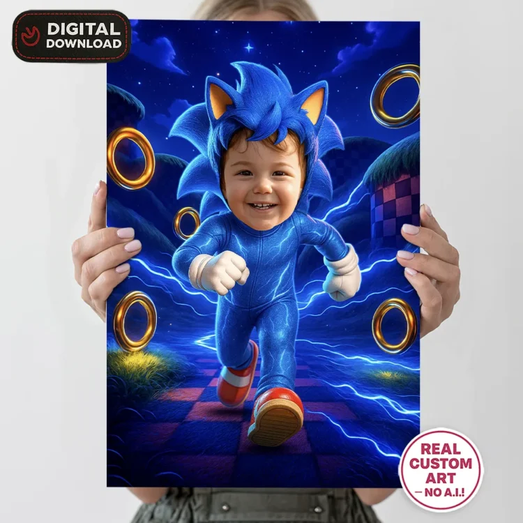 Custom SONIC Portrait – Custom Blue Speed Hero Art – Ready in 24h – Digital Download