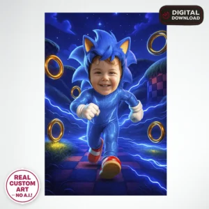 Custom SONIC Portrait – Custom Blue Speed Hero Art – Ready in 24h – Digital Download