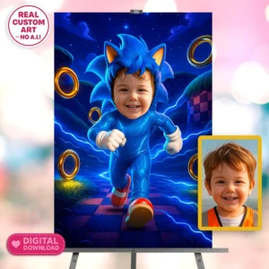 Custom SONIC Portrait – Custom Blue Speed Hero Art – Ready in 24h – Digital Download